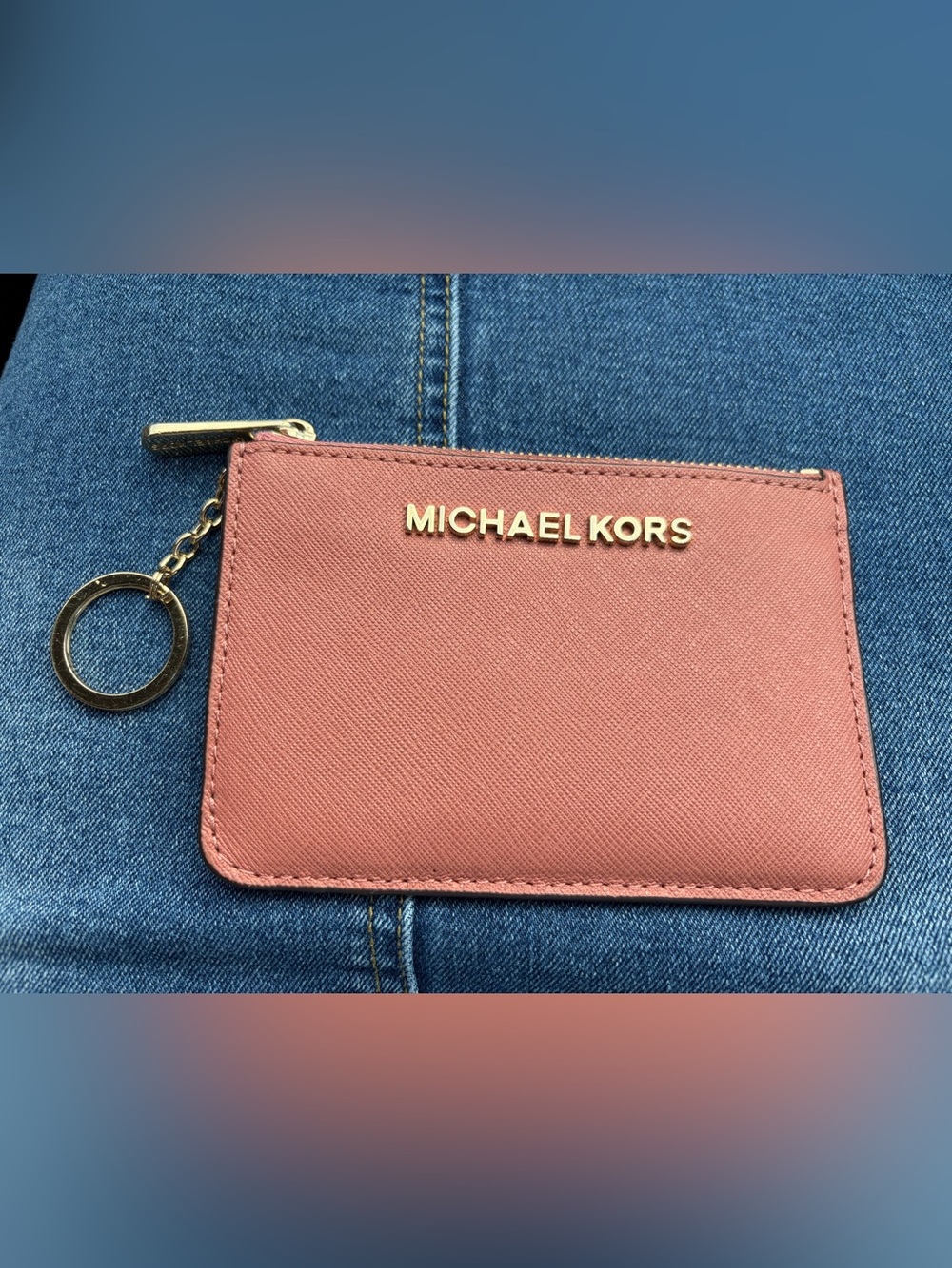 Michael Kors Pink Zip Card Case Key Ring